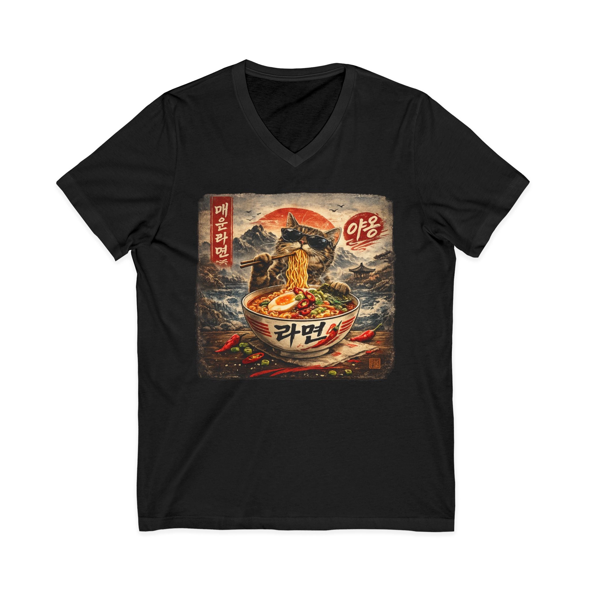 Spicy Ramyun Cat V-Neck T-shirt