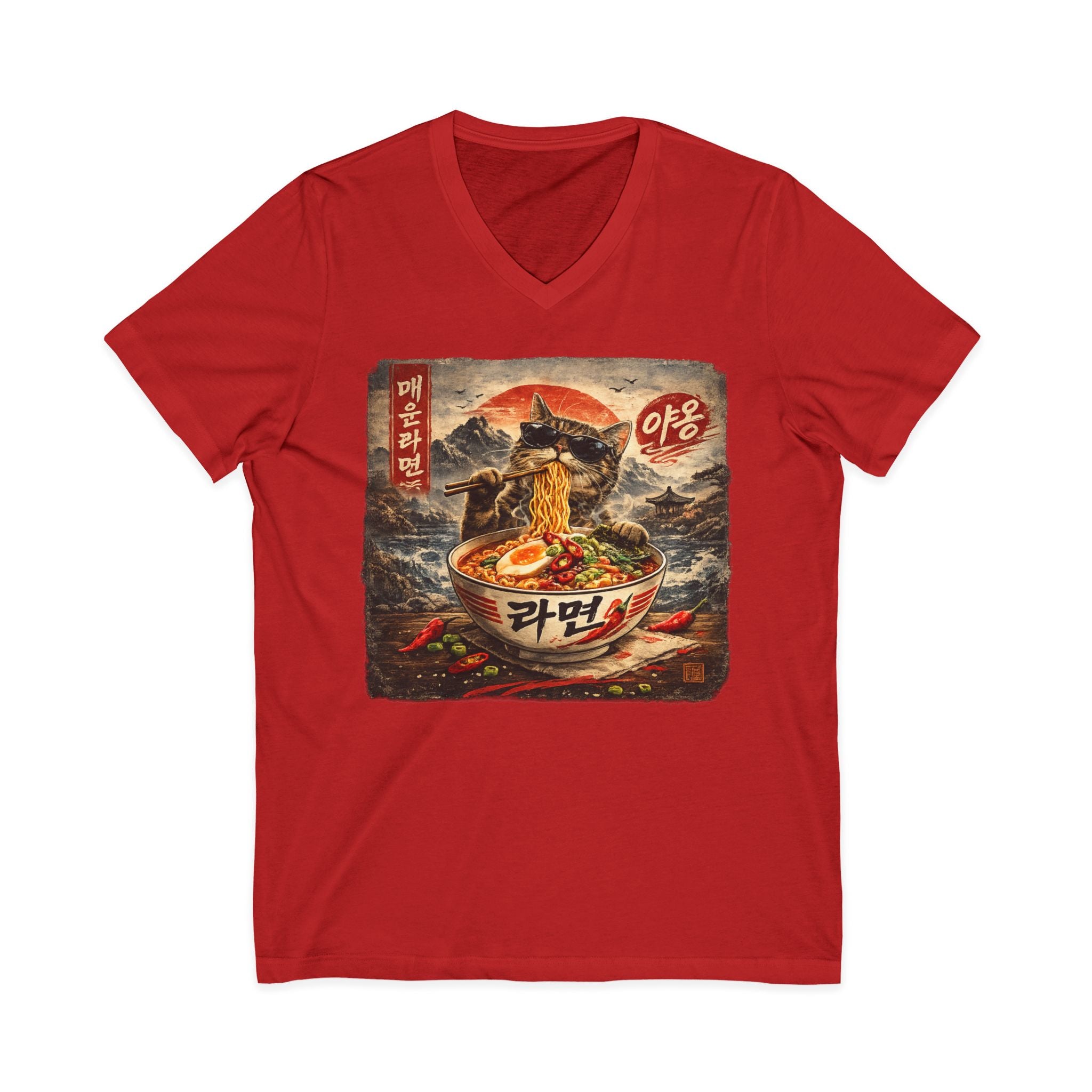 Spicy Ramyun Cat V-Neck T-shirt